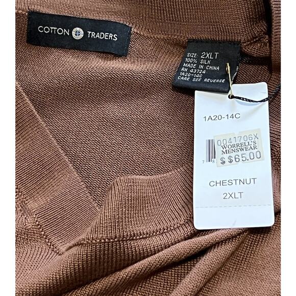 Cotton Traders Men's 2XLT 100% Silk Thin Knit Sweater Shirt Y2K Chestnut NWT - Picture 2 of 4